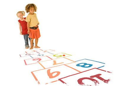 Kids Playing Indoor Hopscotch - Brenna's Blog - Rainy Day Activities - Martin, Harding & Mazzotti 1800law1010