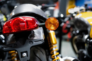 Bright signal lights on the back of a motorcycle