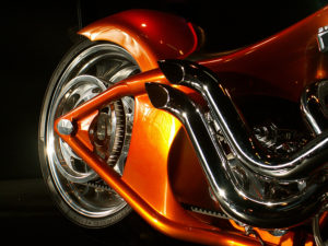 Motorcycle with custom burnt orange paint job