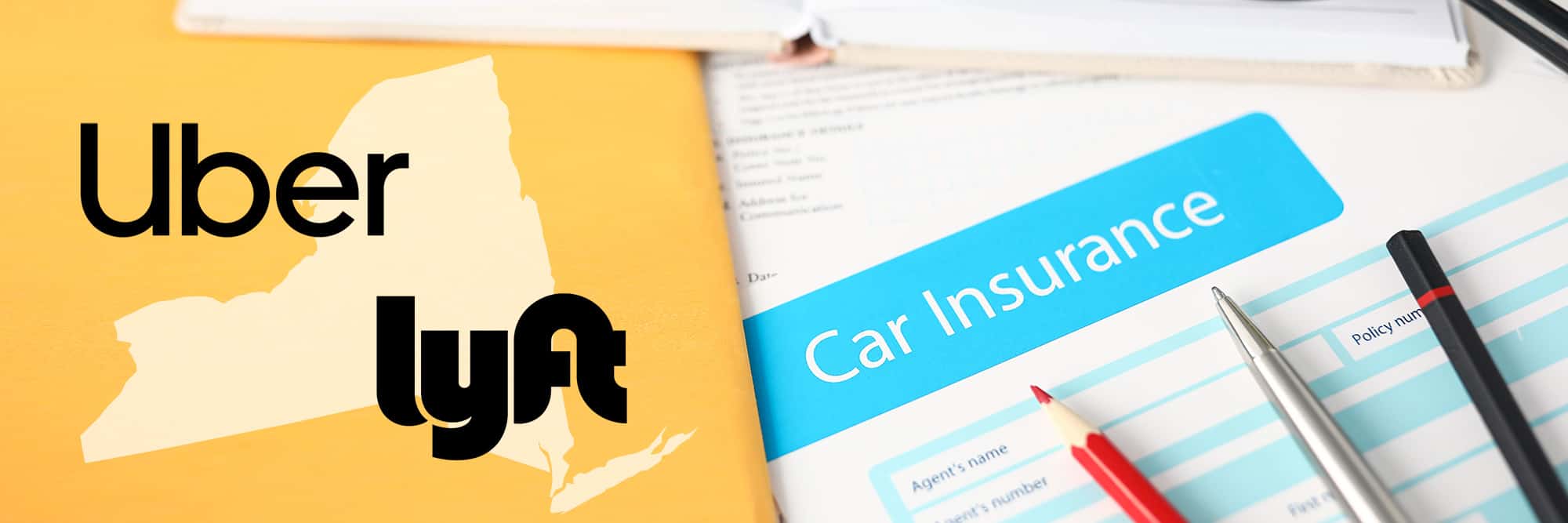 Office desk with various stuff Rideshare insurance in New York