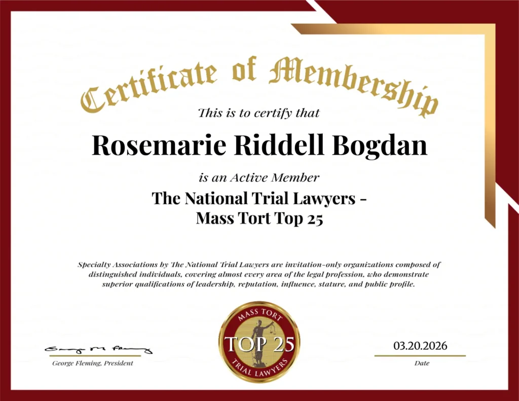 Picture of a certificate of membership for The National Trial of Lawyer that belongs to Rosemarie Riddell Bogdan